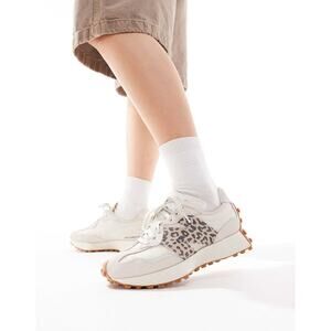 New Balance 327 Off White Moonbeam Leopard Beige Cream Suede Women's Size‎ 9